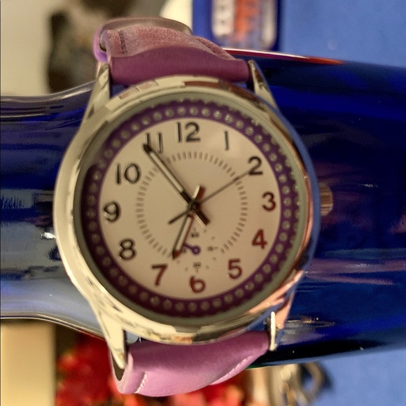 Purple & silver diamond stud face watch NBW - Picture 3 of 3